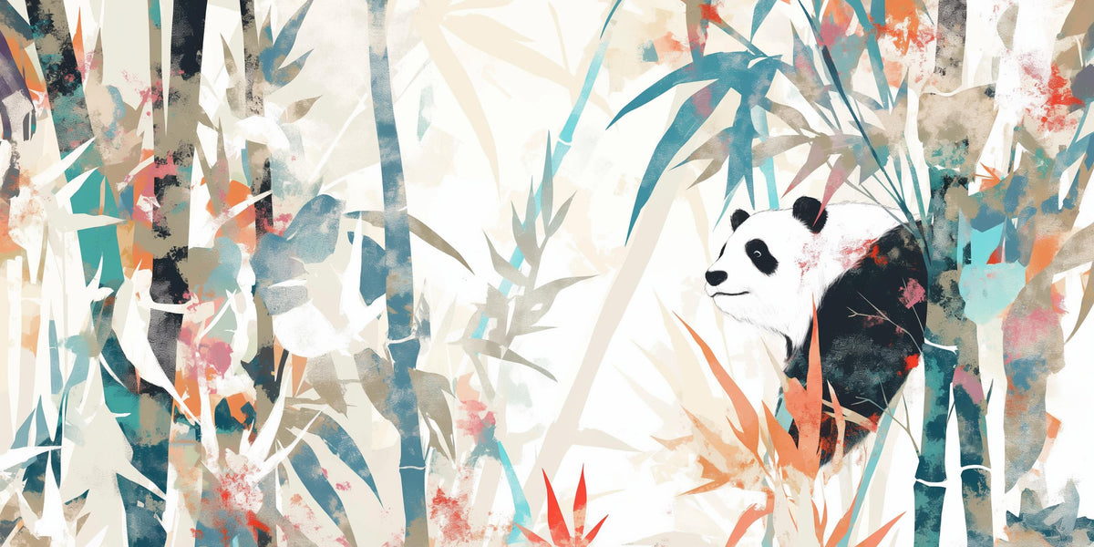 Papier peint panda forêt de bambous pastel
