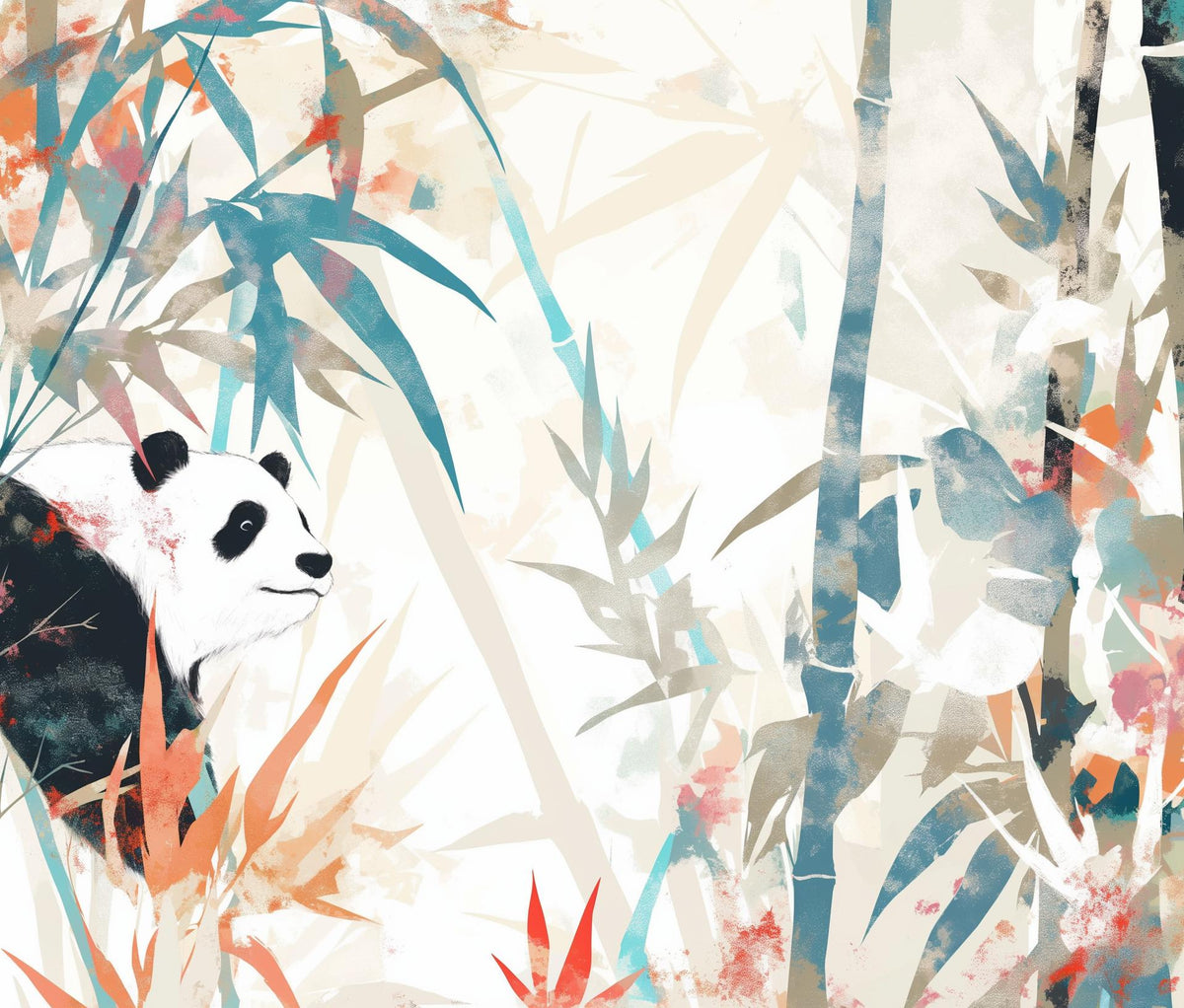 Papier peint panda forêt de bambous pastel