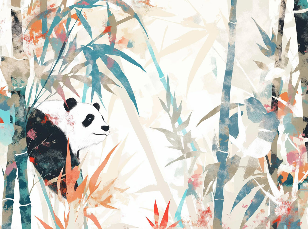 Papier peint panda forêt de bambous pastel