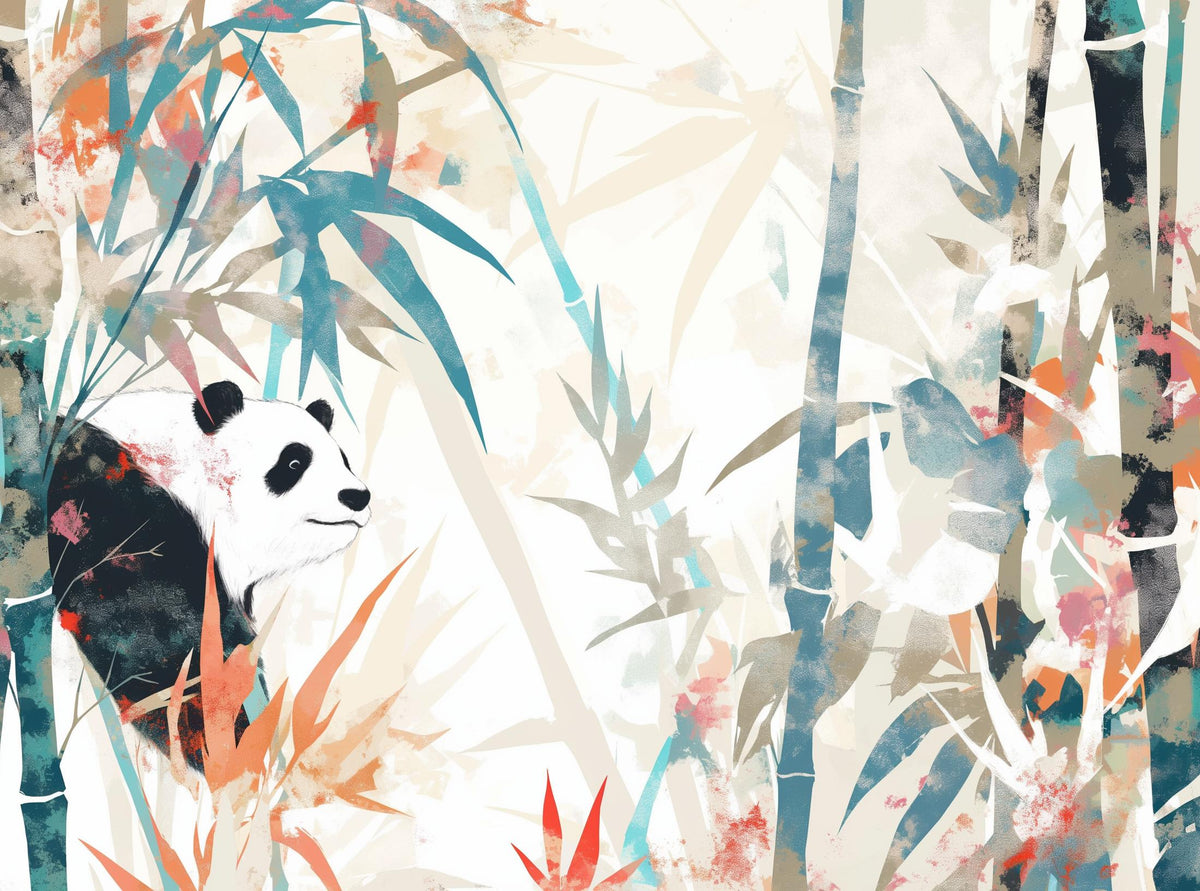 Papier peint panda forêt de bambous pastel