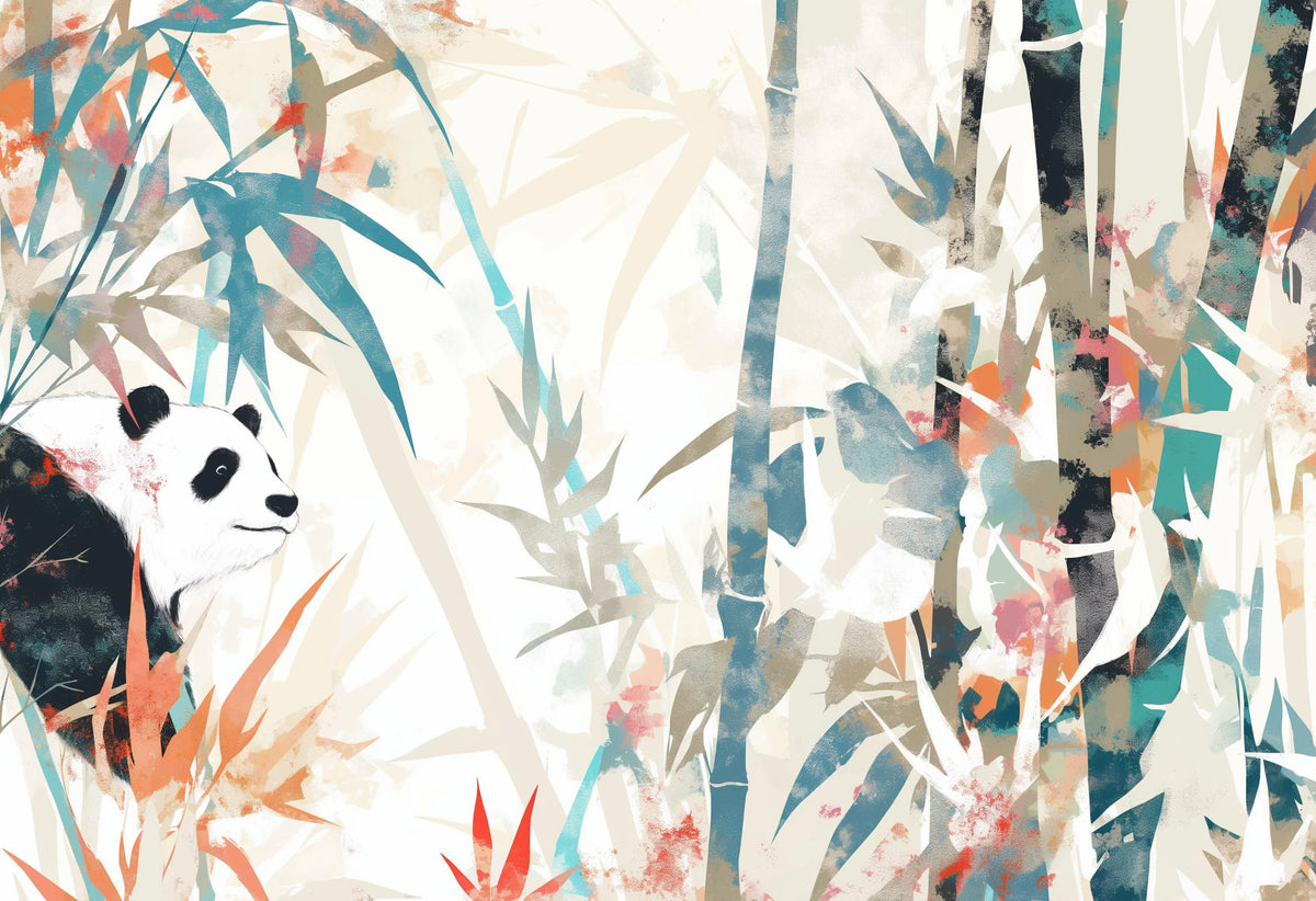 Papier peint panda forêt de bambous pastel