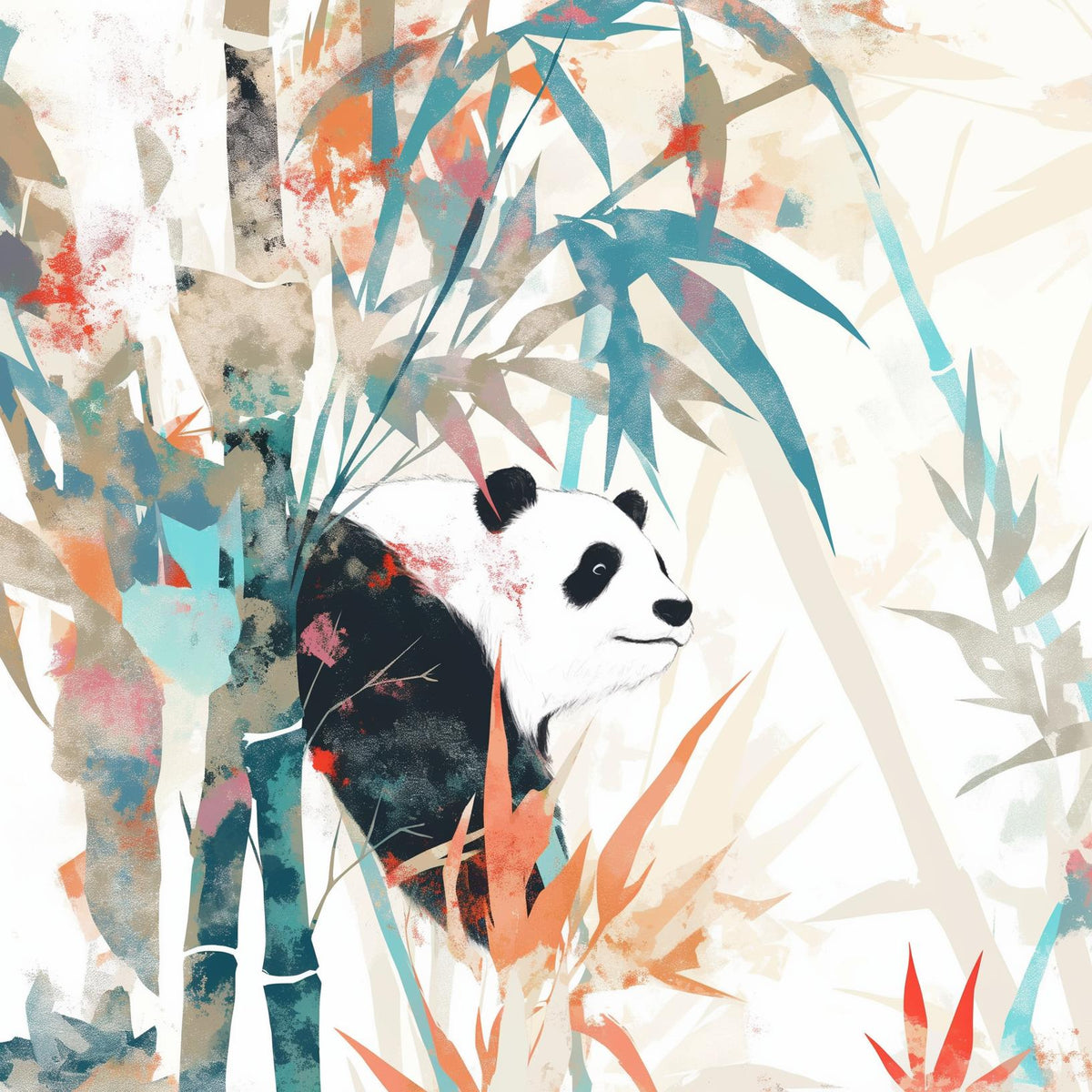 Papier peint panda forêt de bambous pastel