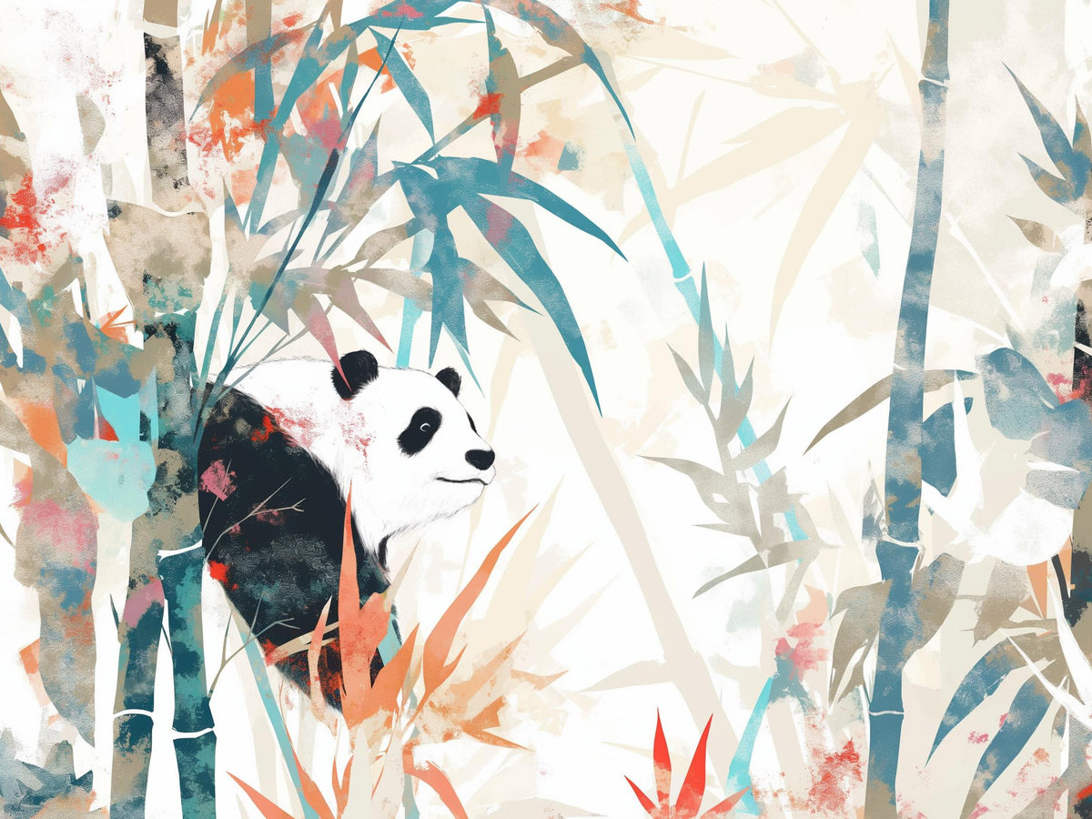 Papier peint panda forêt de bambous pastel
