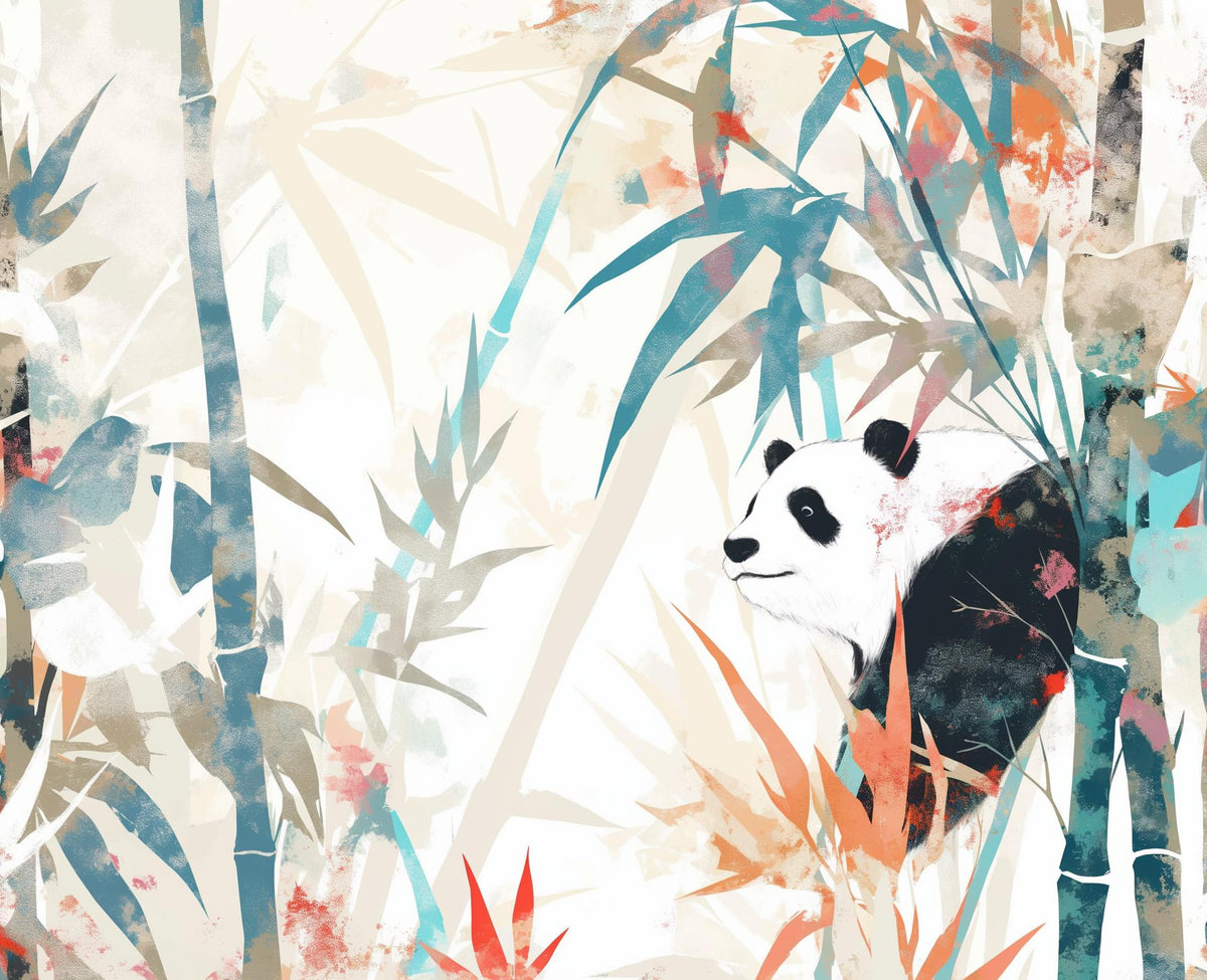 Papier peint panda forêt de bambous pastel
