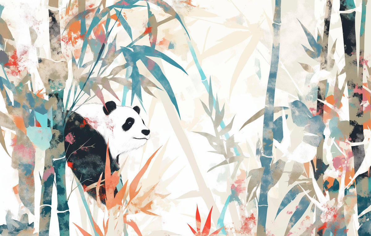 Papier peint panda forêt de bambous pastel