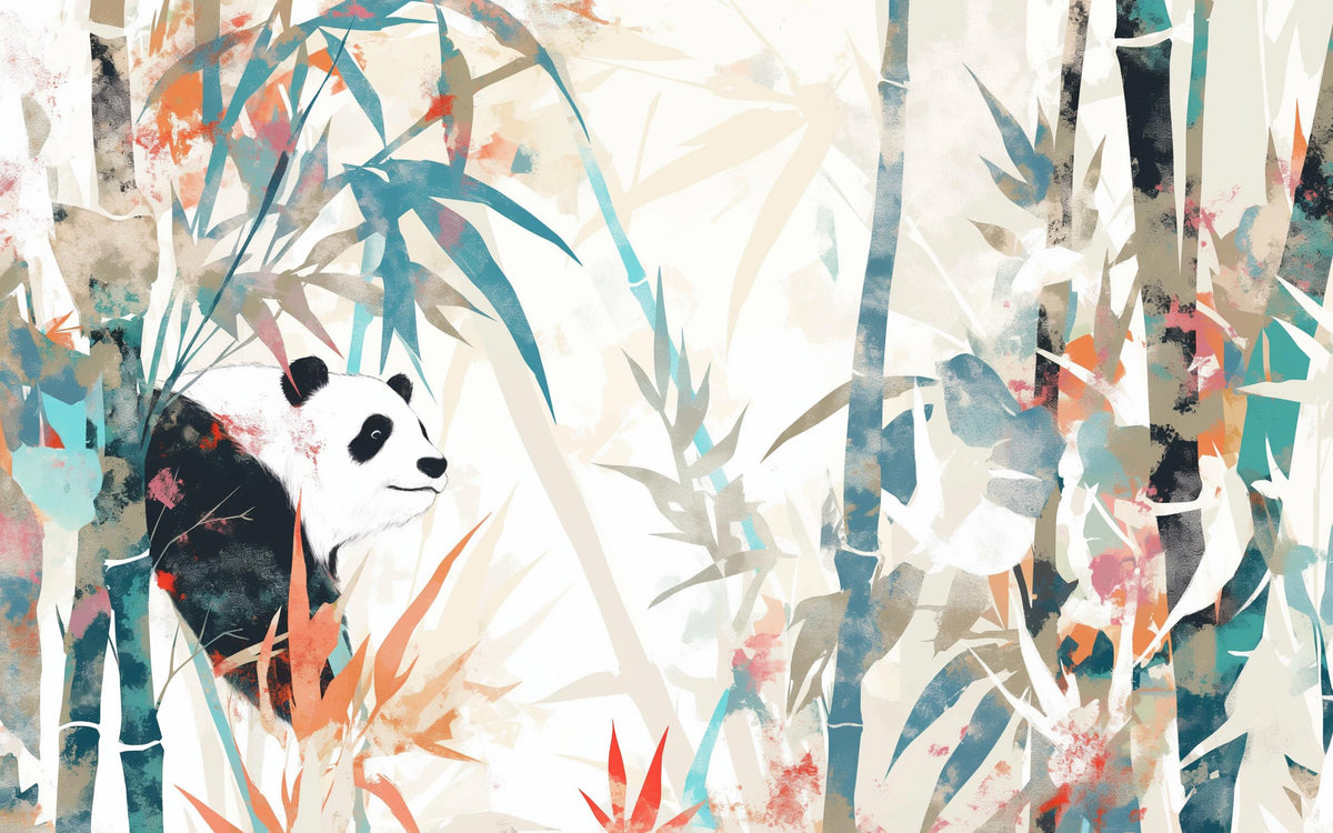 Papier peint panda forêt de bambous pastel