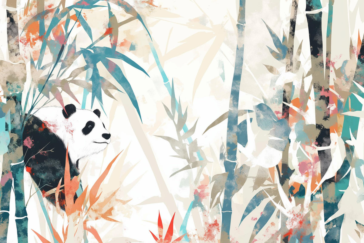 Papier peint panda forêt de bambous pastel