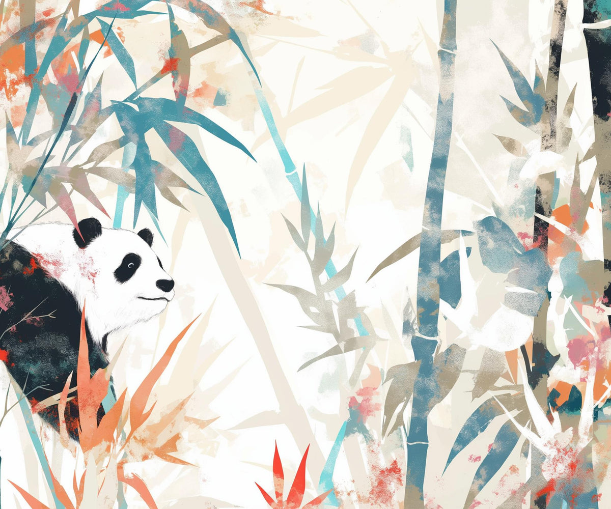 Papier peint panda forêt de bambous pastel