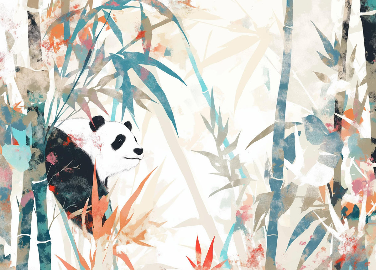 Papier peint panda forêt de bambous pastel