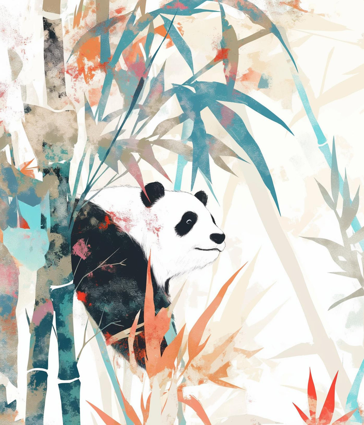 Papier peint panda forêt de bambous pastel
