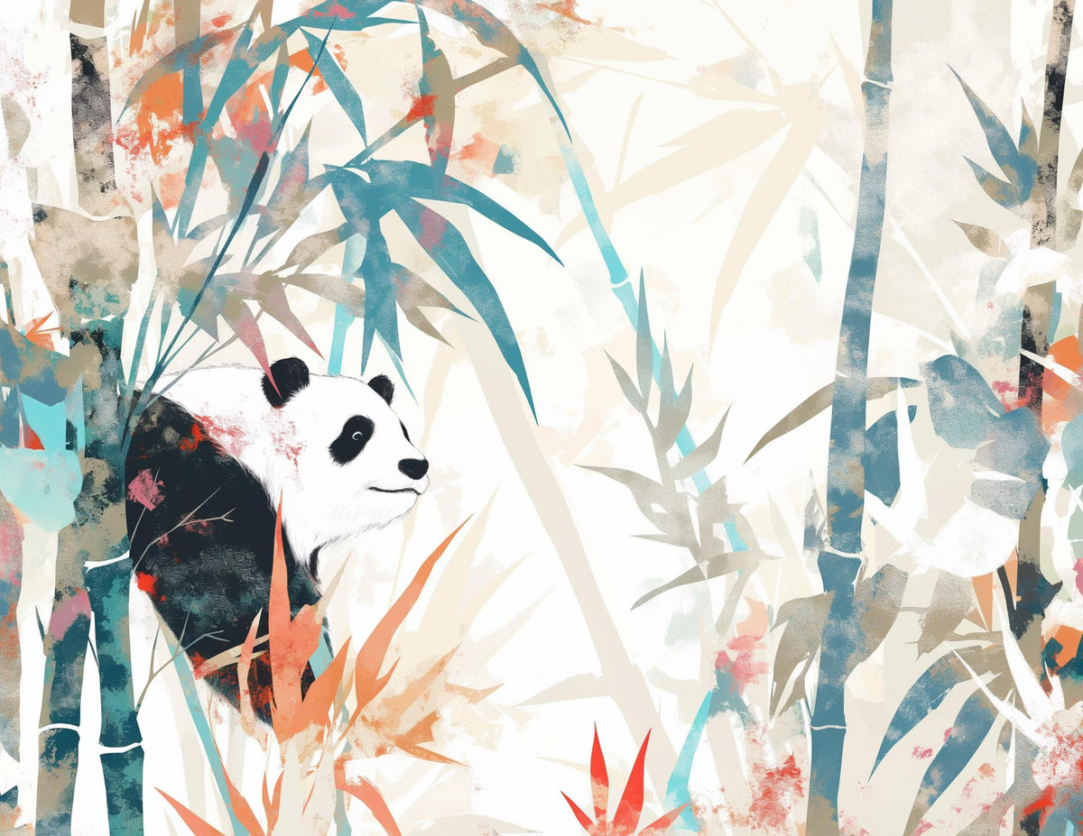 Papier peint panda forêt de bambous pastel