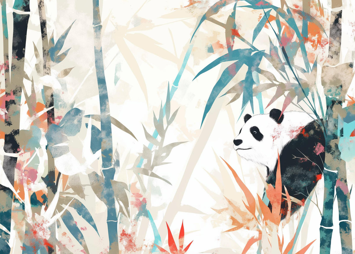 Papier peint panda forêt de bambous pastel