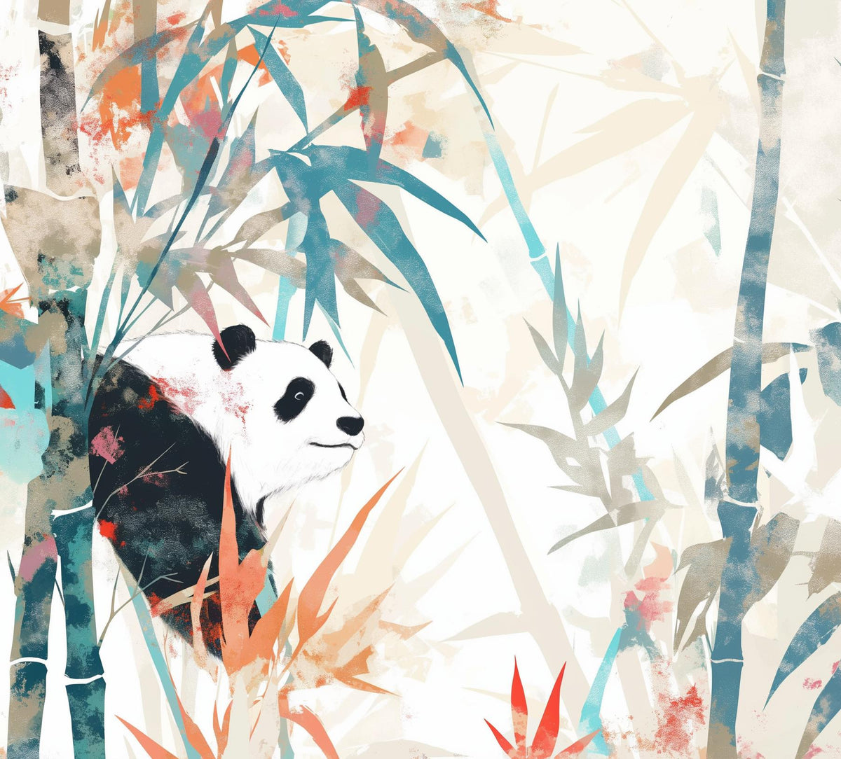 Papier peint panda forêt de bambous pastel