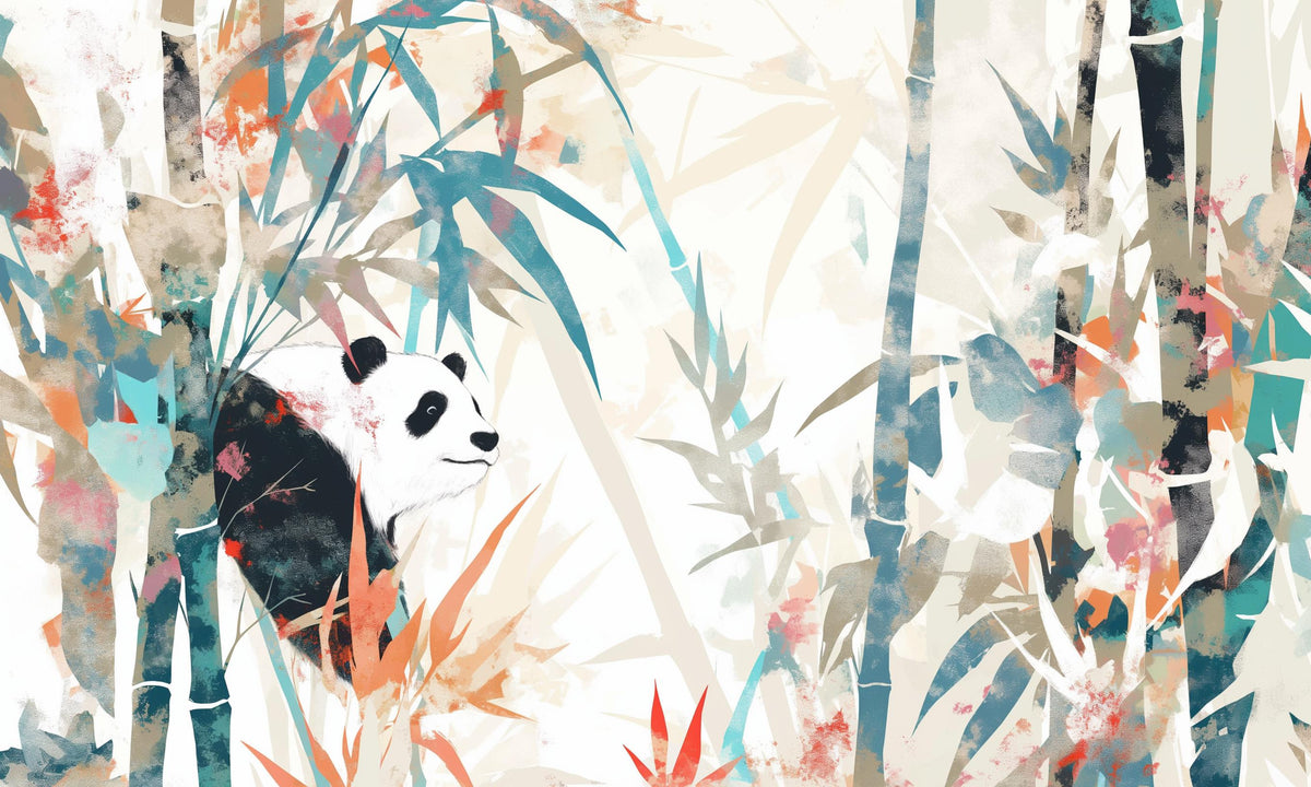Papier peint panda forêt de bambous pastel