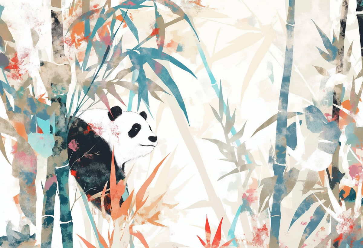 Papier peint panda forêt de bambous pastel