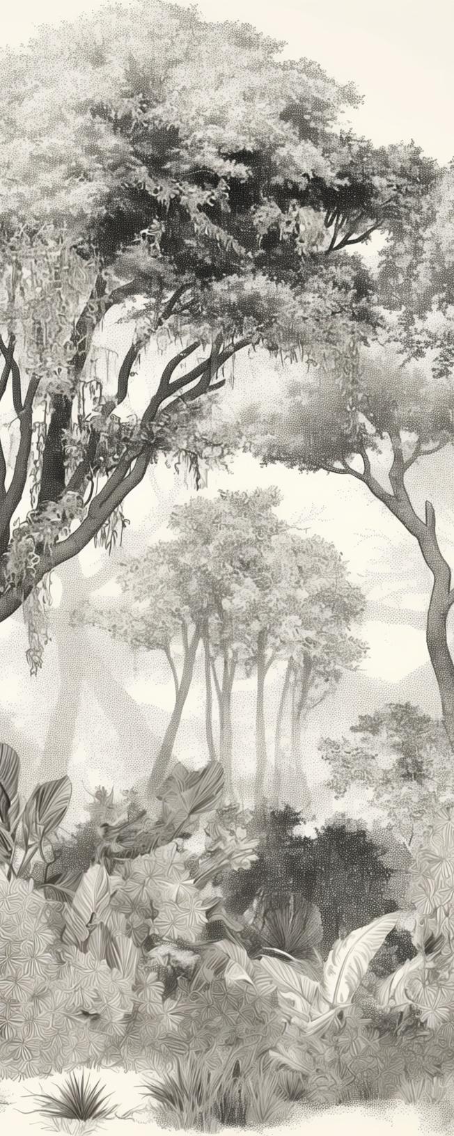 Papier peint éléphant forêt noir et blanc
