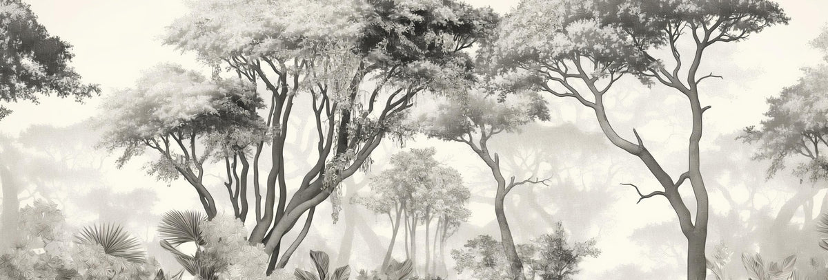 Papier peint éléphant forêt noir et blanc