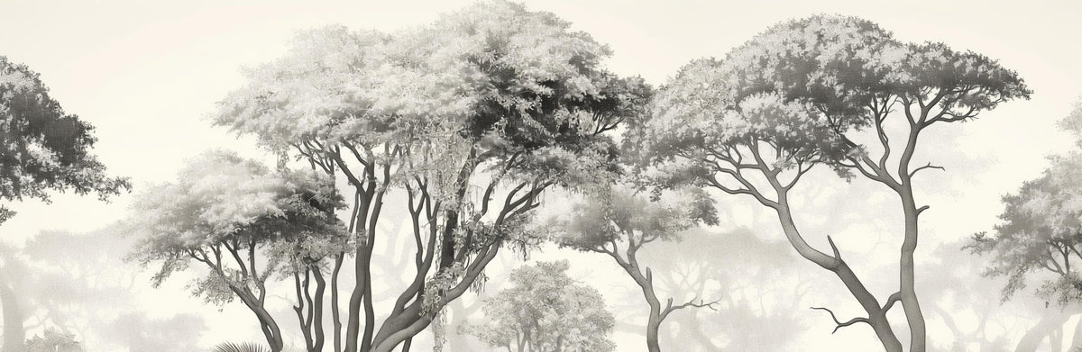 Papier peint éléphant forêt noir et blanc