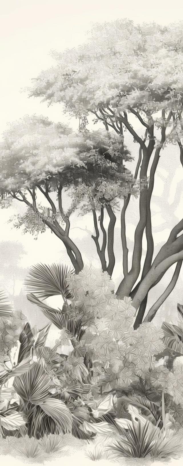 Papier peint éléphant forêt noir et blanc