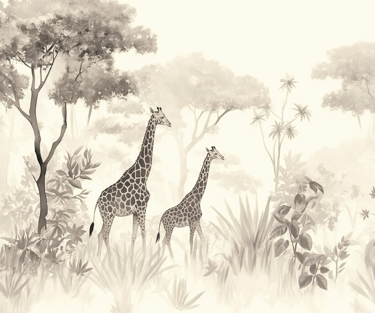 Papier peint girafe savane noir et blanc