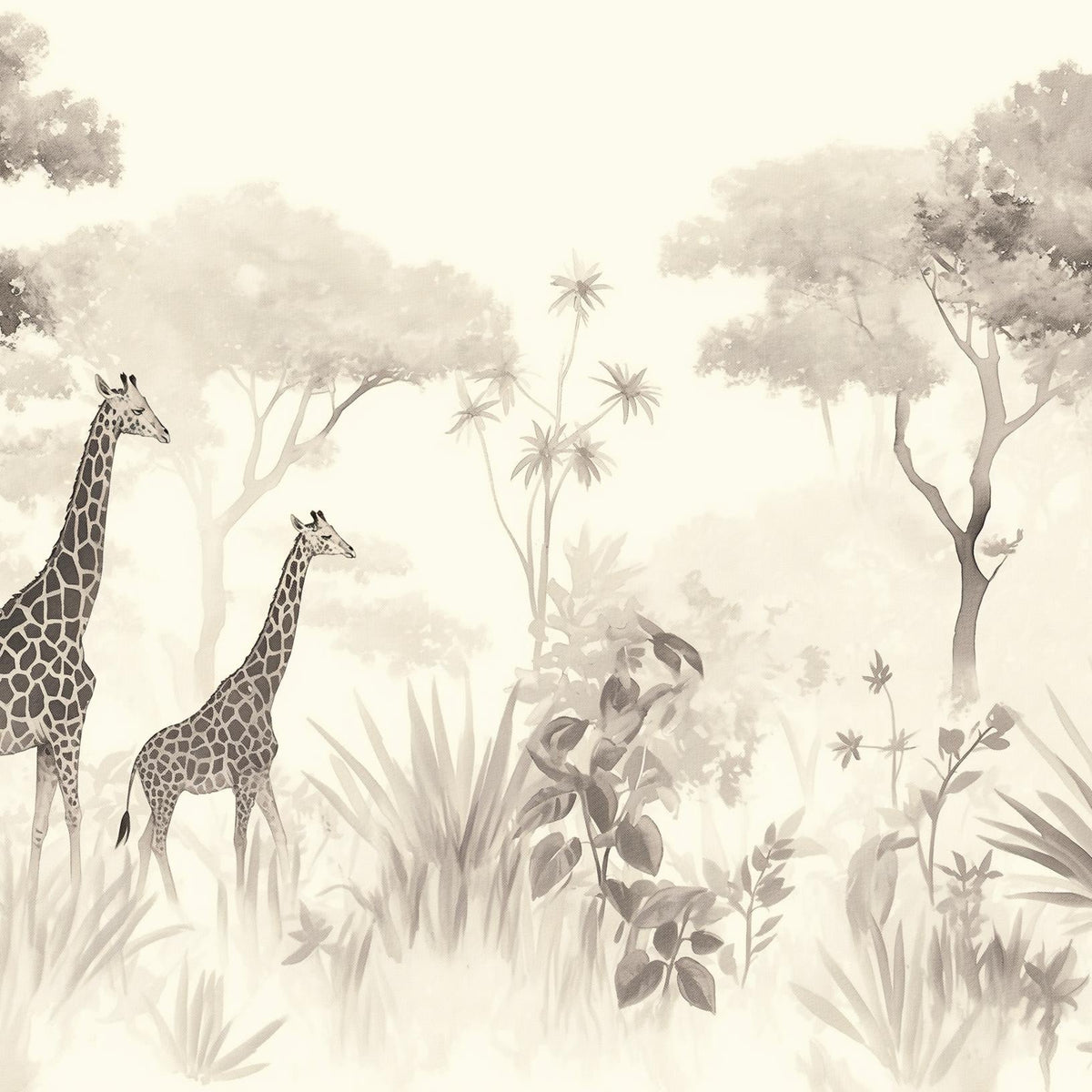 Papier peint girafe savane noir et blanc
