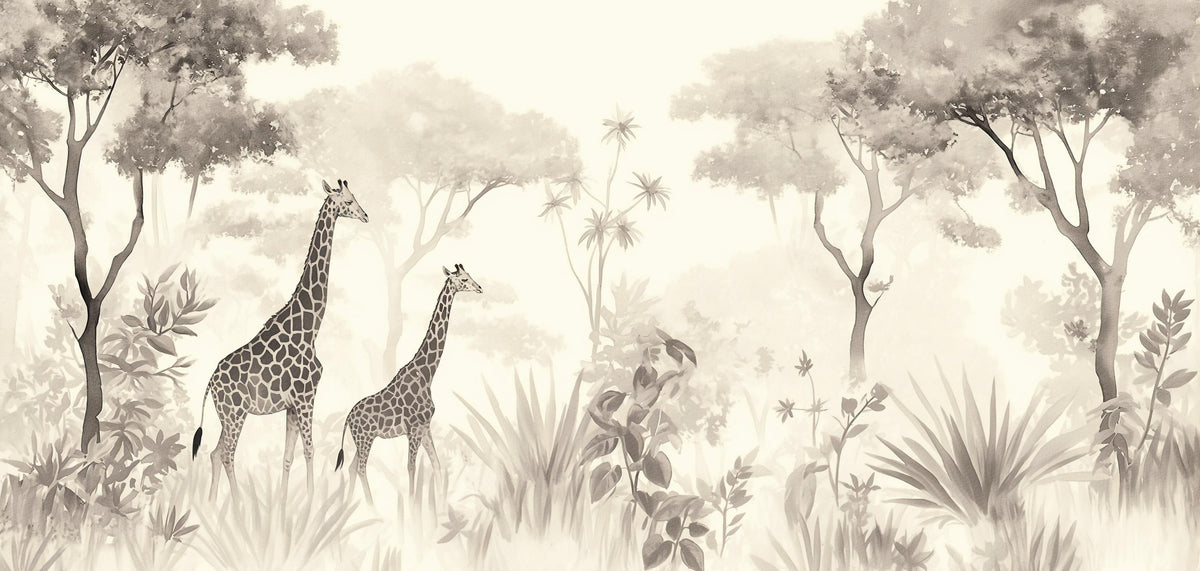 Papier peint girafe savane noir et blanc