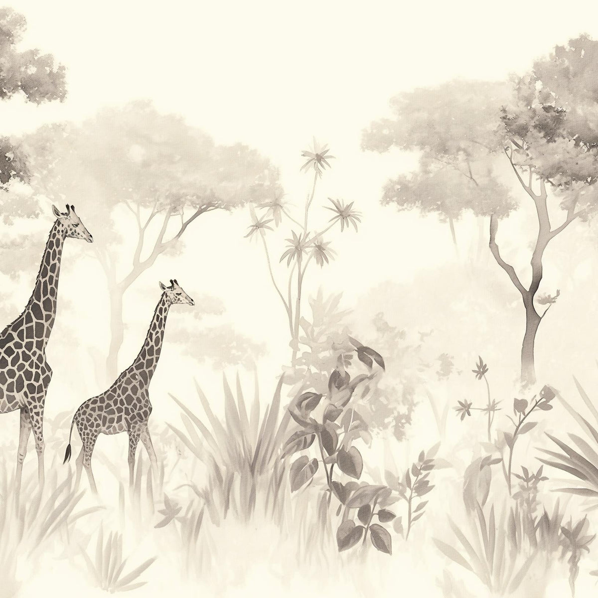 Papier peint girafe savane noir et blanc