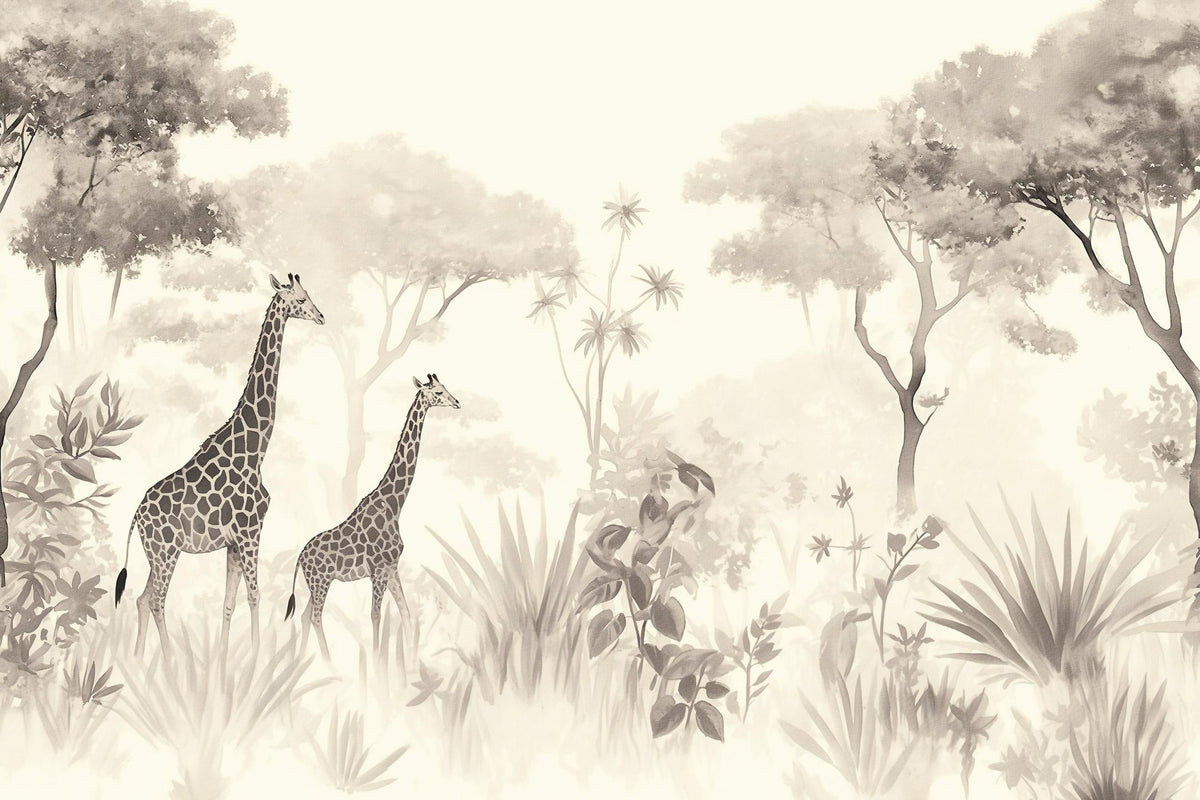 Papier peint girafe savane noir et blanc