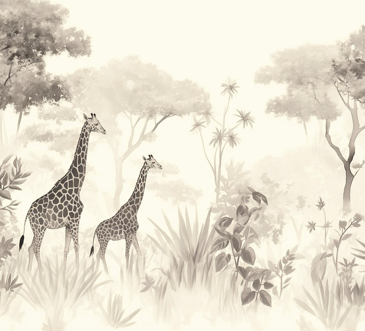 Papier peint girafe savane noir et blanc