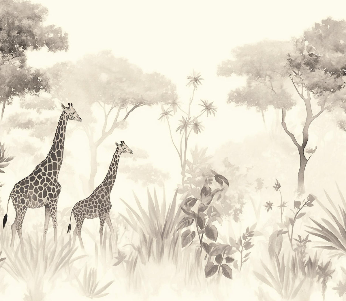 Papier peint girafe savane noir et blanc
