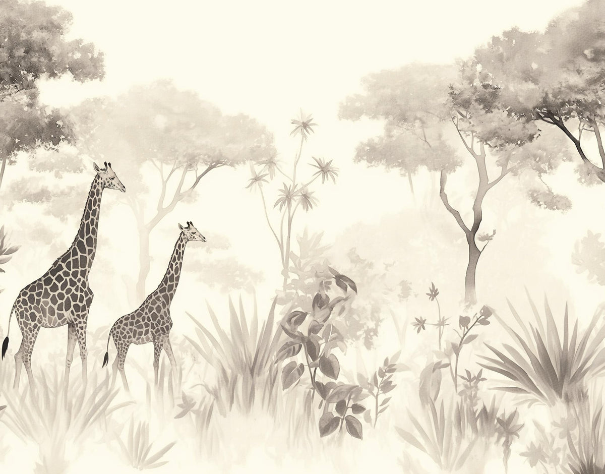 Papier peint girafe savane noir et blanc