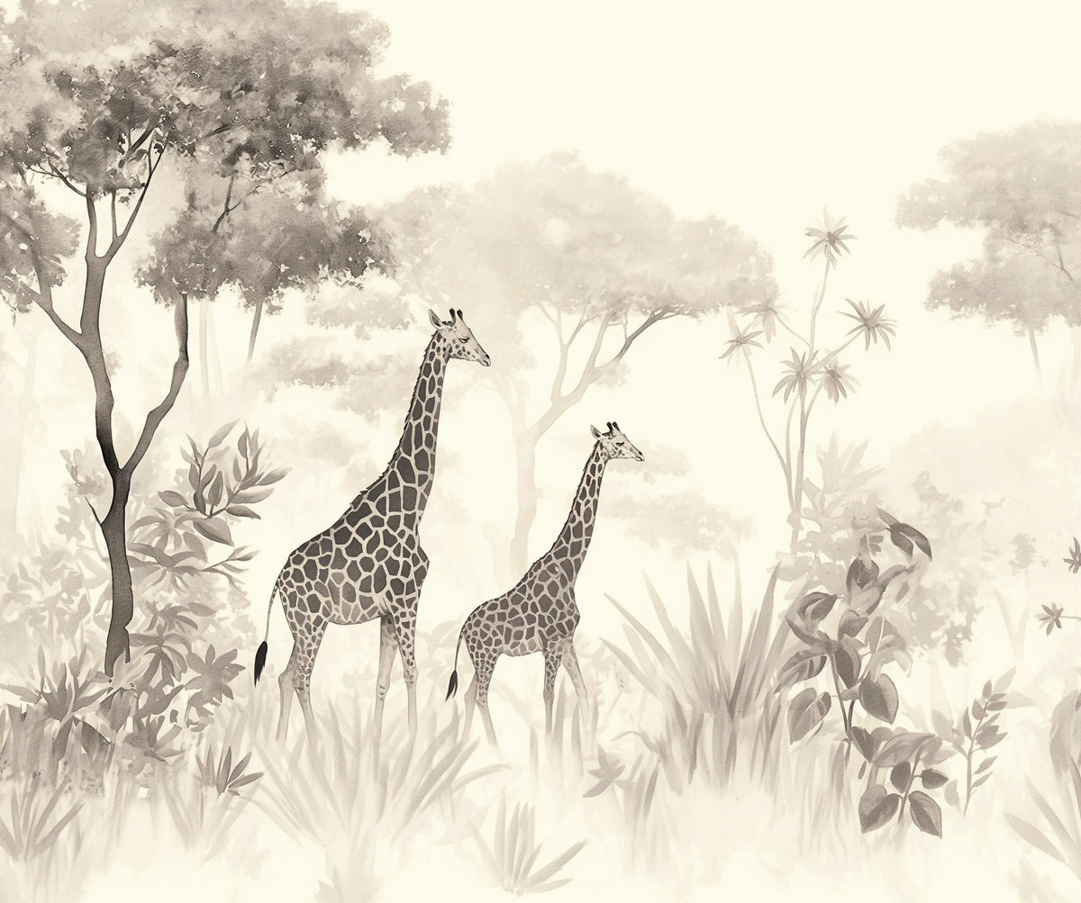 Papier peint girafe savane noir et blanc