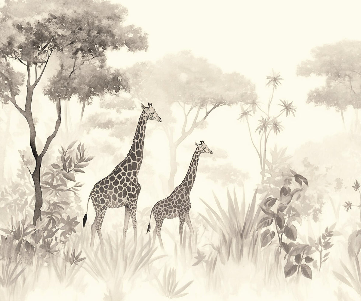 Papier peint girafe savane noir et blanc