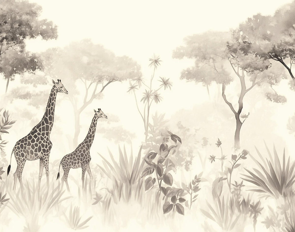 Papier peint girafe savane noir et blanc