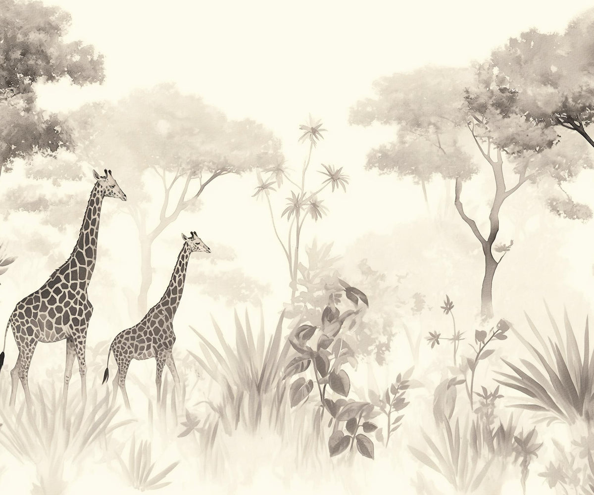 Papier peint girafe savane noir et blanc