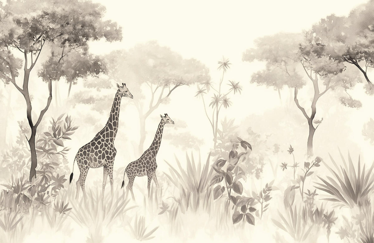 Papier peint girafe savane noir et blanc