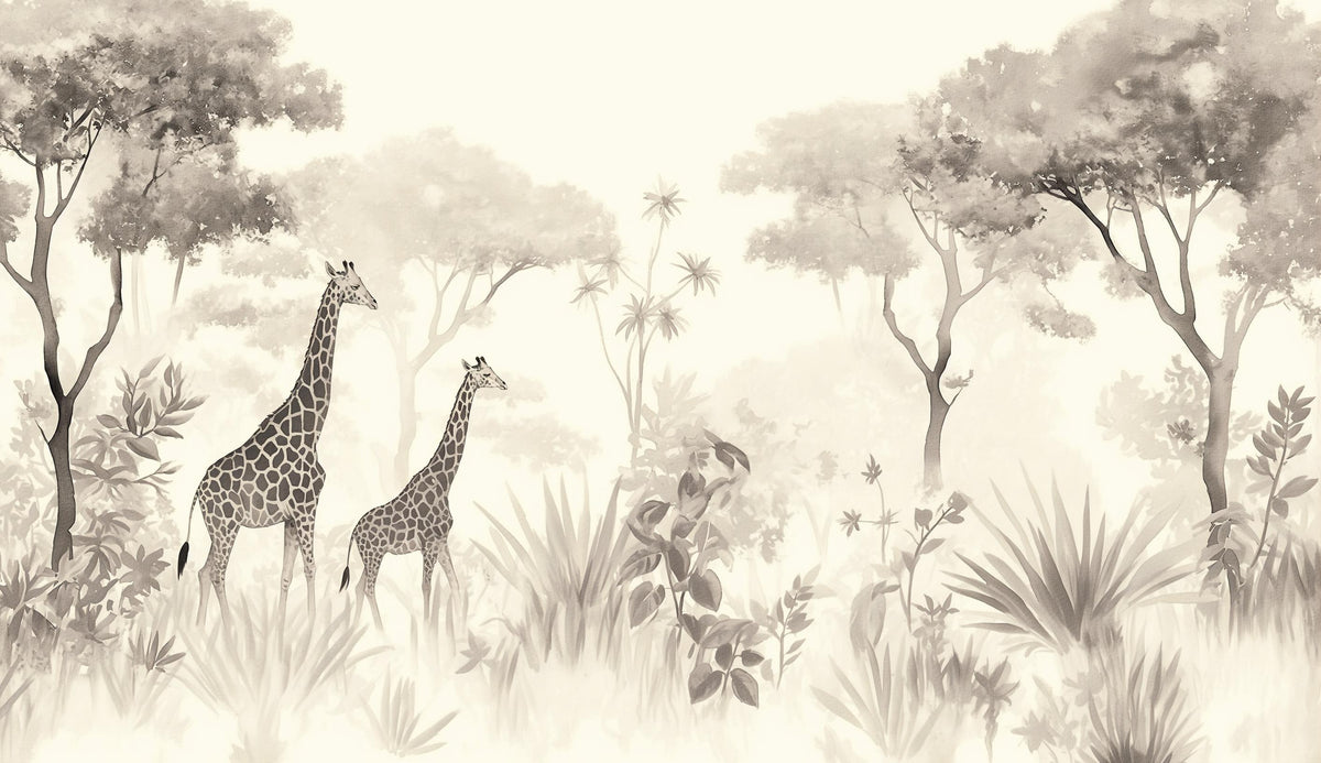 Papier peint girafe savane noir et blanc