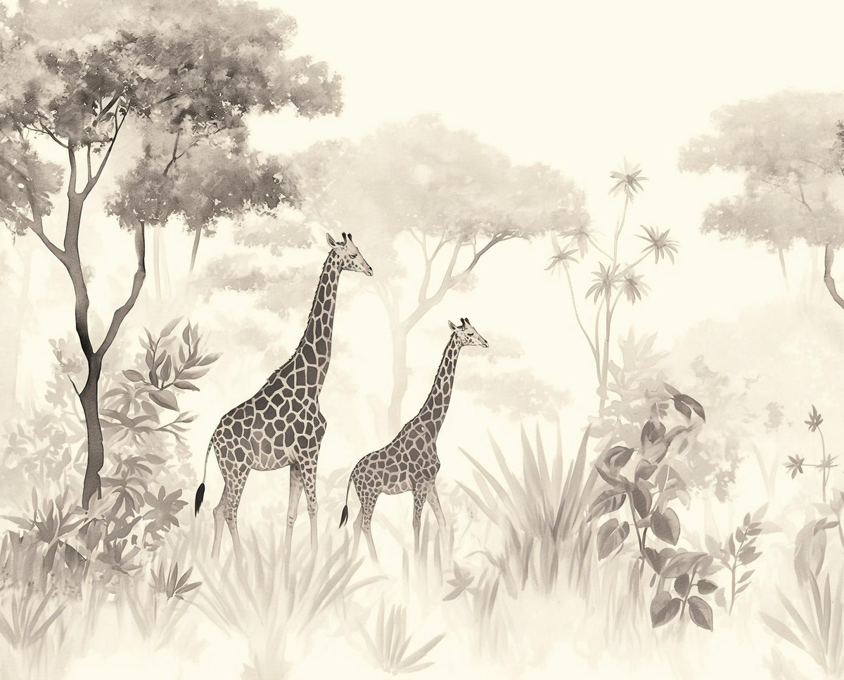 Papier peint girafe savane noir et blanc