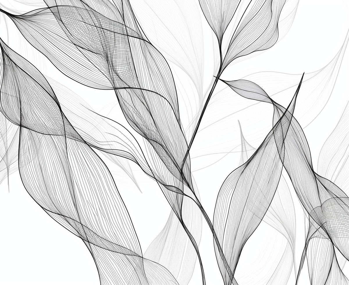 Papier peint feuillage abstrait noir et blanc