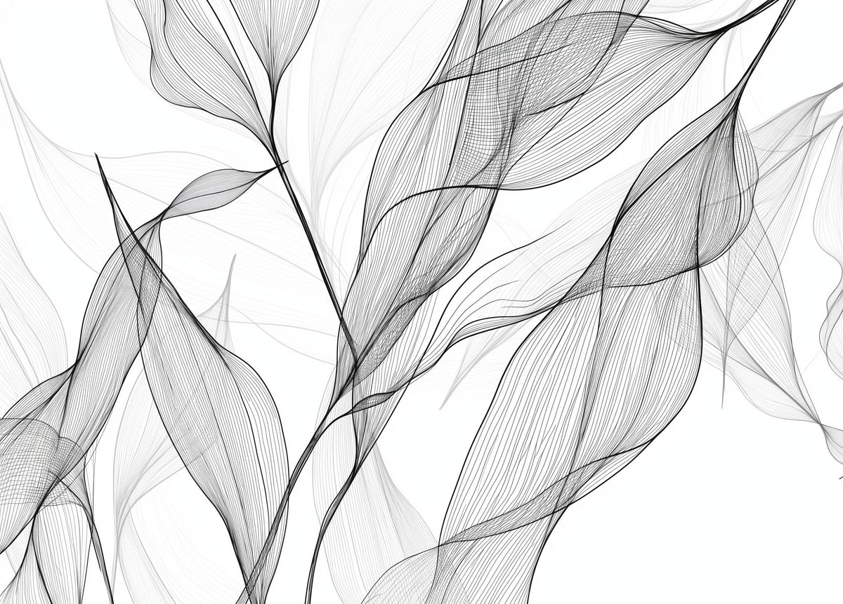Papier peint feuillage abstrait noir et blanc