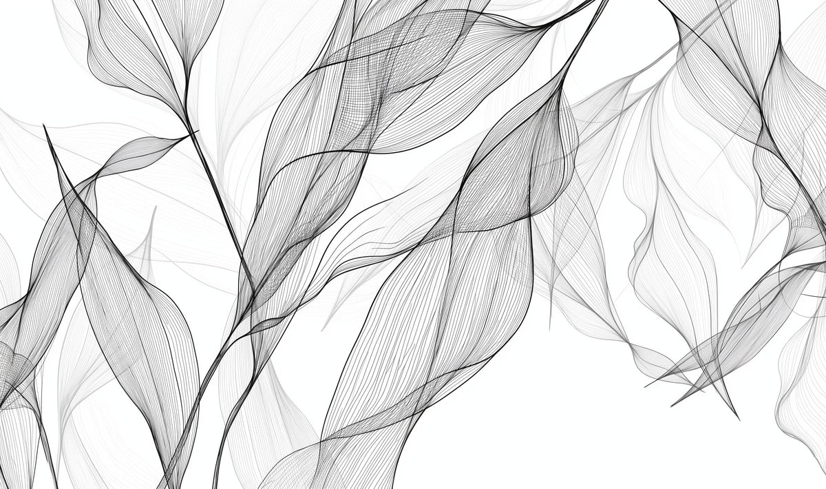 Papier peint feuillage abstrait noir et blanc