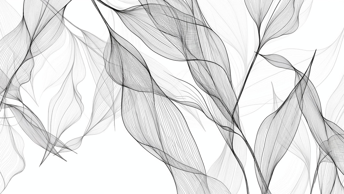 Papier peint feuillage abstrait noir et blanc