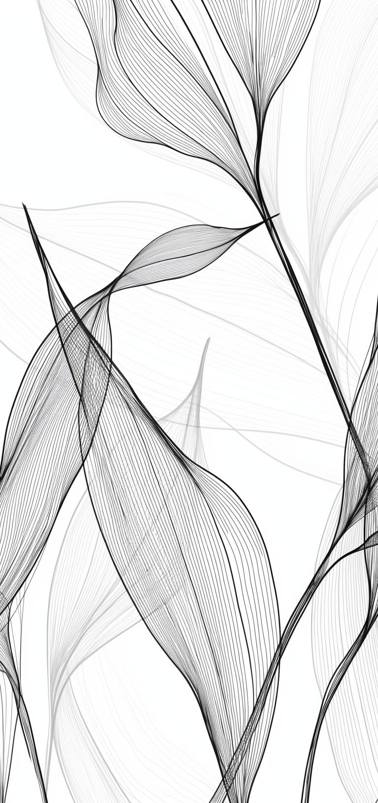 Papier peint feuillage abstrait noir et blanc