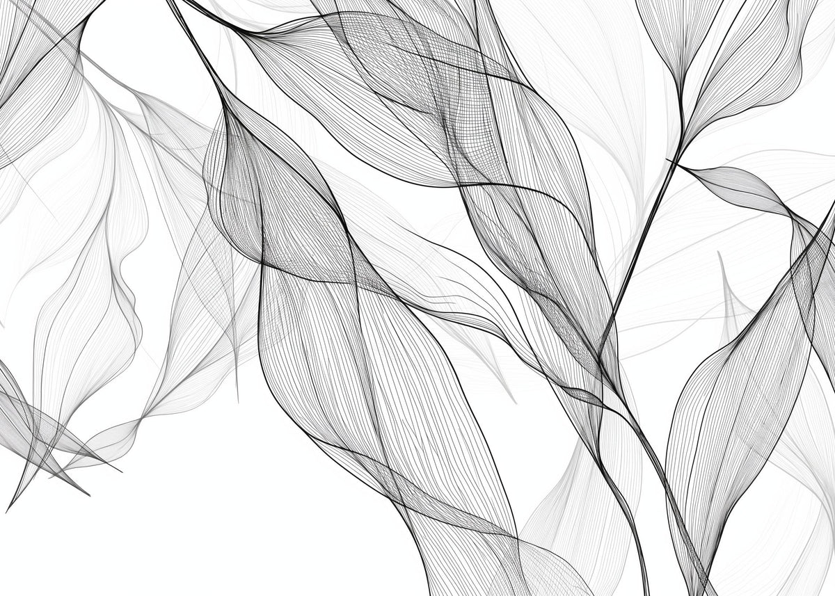 Papier peint feuillage abstrait noir et blanc