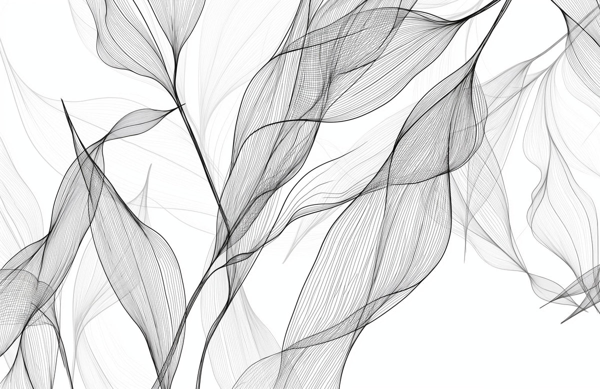 Papier peint feuillage abstrait noir et blanc