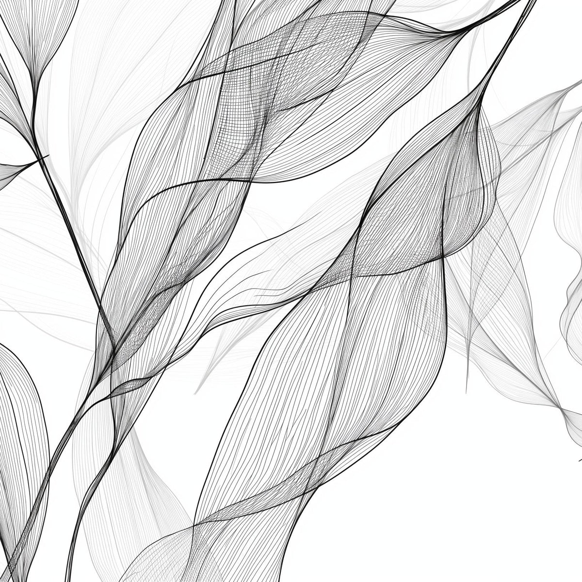 Papier peint feuillage abstrait noir et blanc