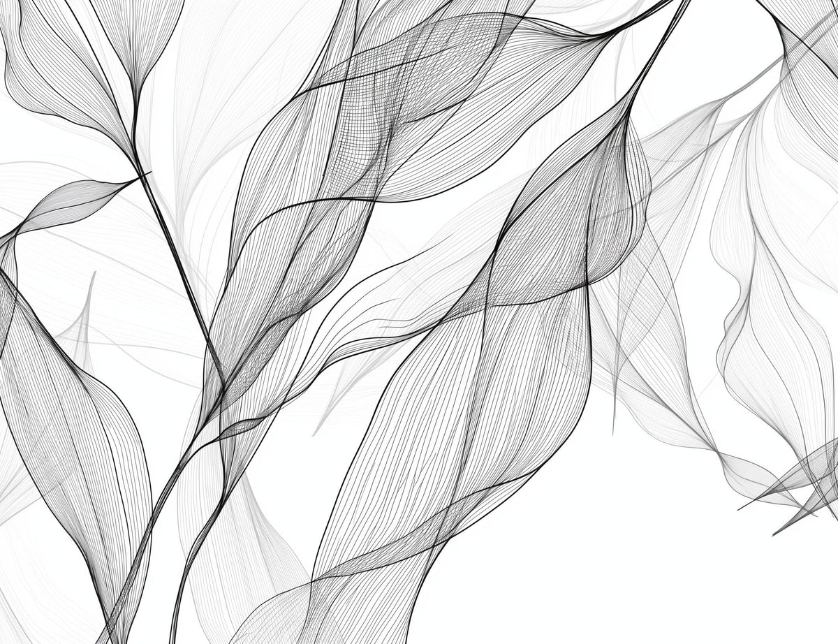 Papier peint feuillage abstrait noir et blanc