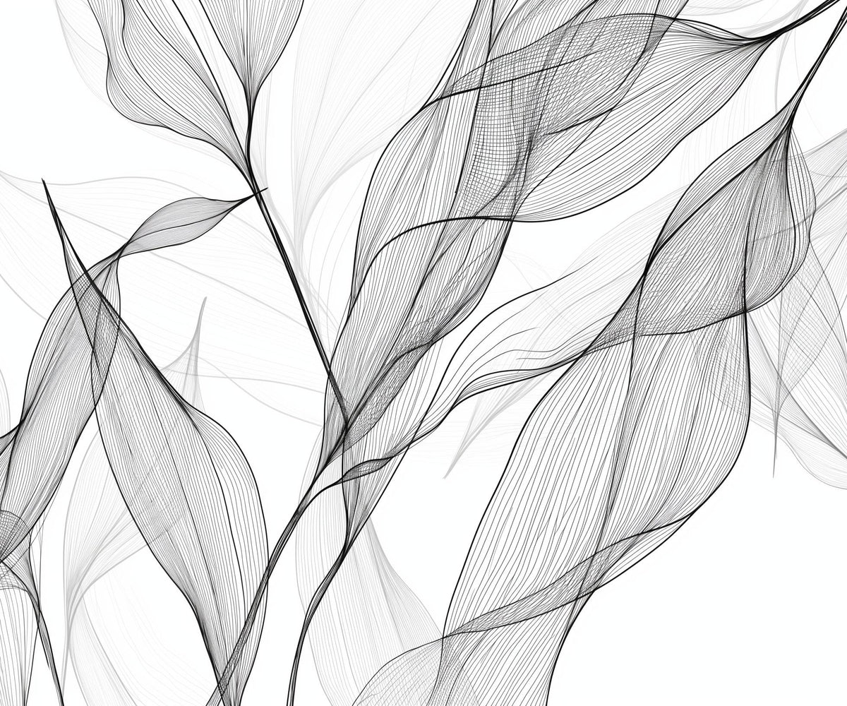 Papier peint feuillage abstrait noir et blanc
