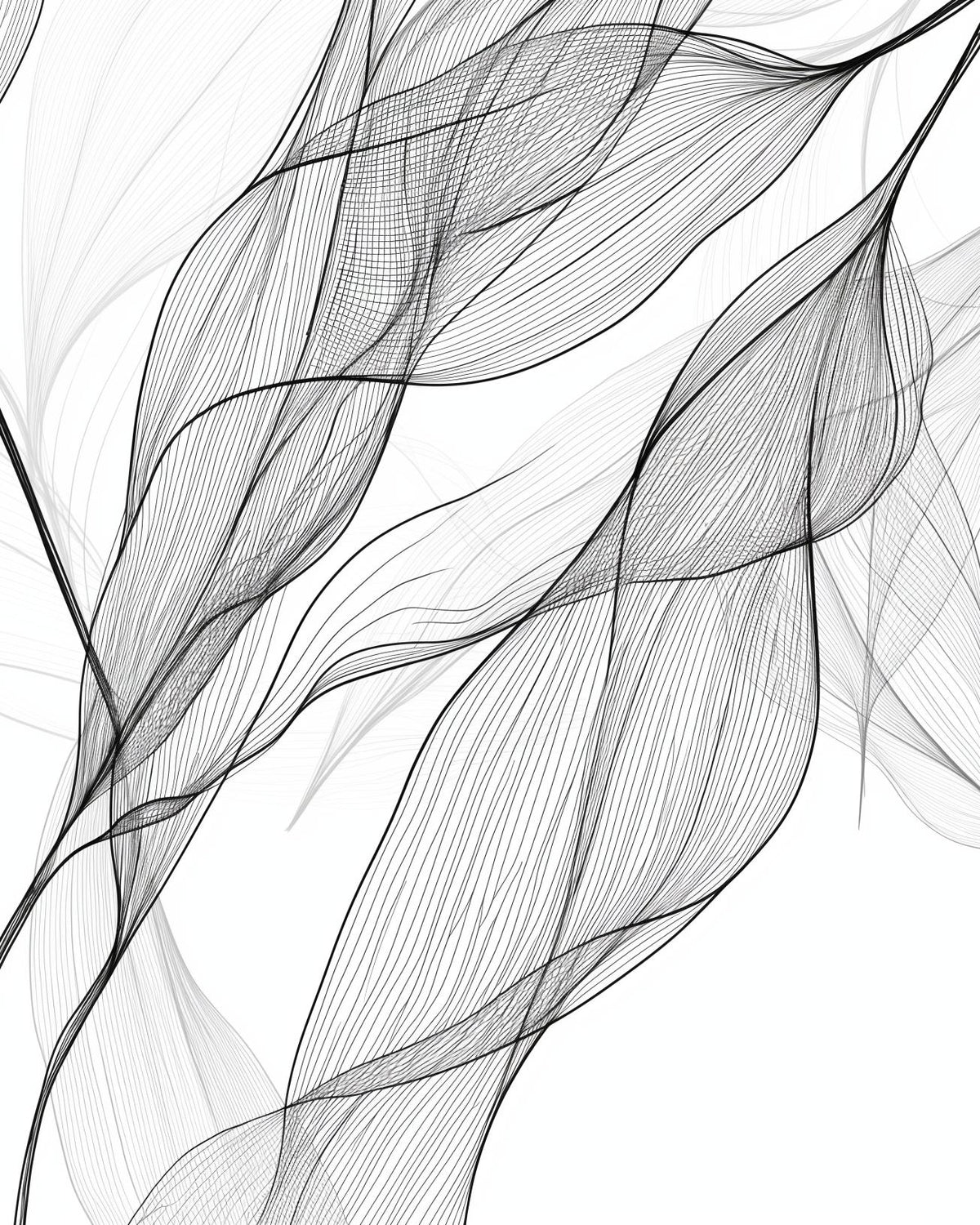 Papier peint feuillage abstrait noir et blanc