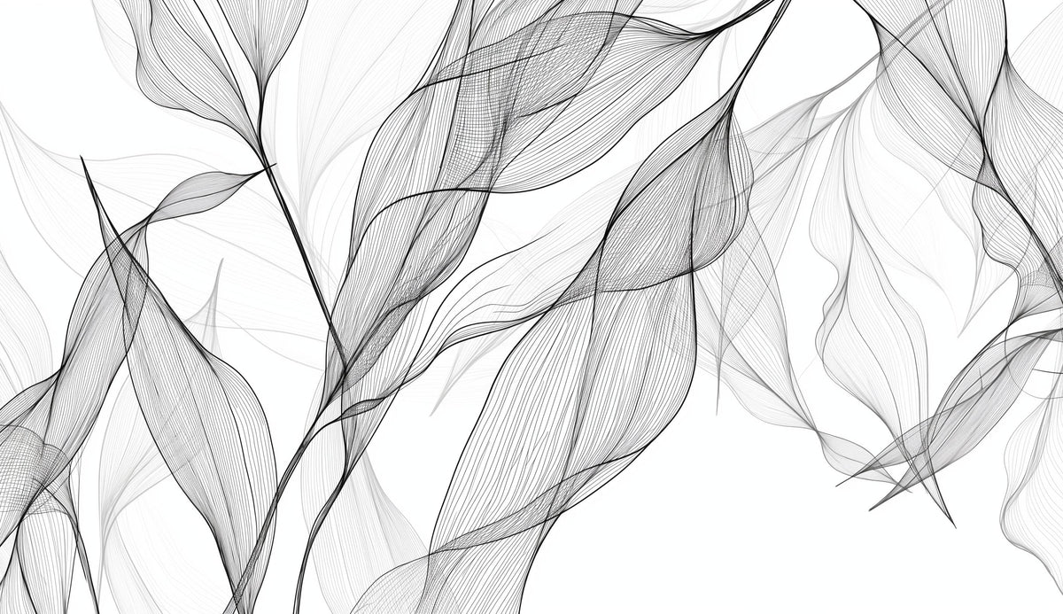 Papier peint feuillage abstrait noir et blanc